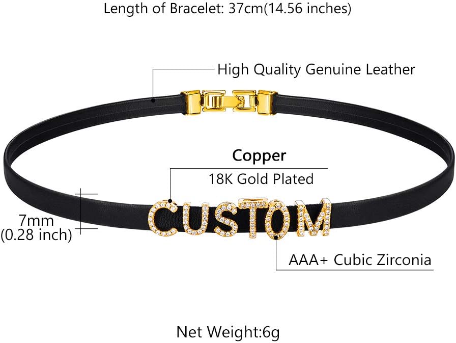 Custom4U Personalized Black Leather Choker Necklace with Picture/Name/Initials/Letters Charm,Custom Made Adjustable Choker Collar Gothic Punk Necklaces Jewelry Gifts for Women