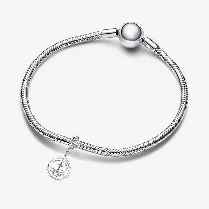 Christian Circle Praying Hand Bible Verse Dangle Charm for Pandora Bracelet
