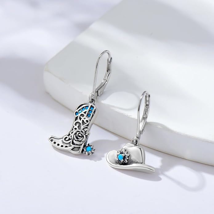 Western Earrings for Women 925 Sterling Silver Turquoise Western Country Dangle Drop Earrings Country Jewelry Gifts for Cowgirl Cowboy