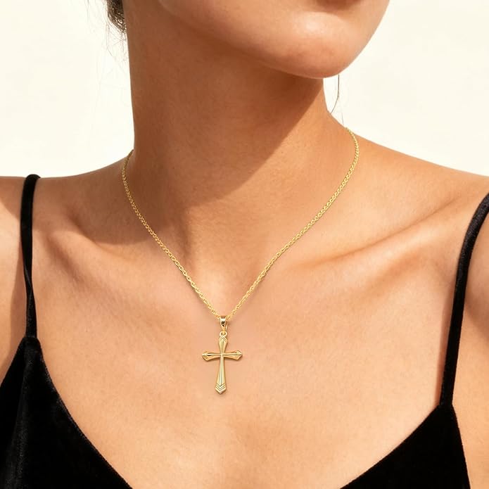 KKR Cross Necklace for Women 14K Gold Cross Necklaces for Women Gold Crosses Chain Pendant Necklace for womens with V-Shaped Patterns Trendy Crosses necklaces for Womens