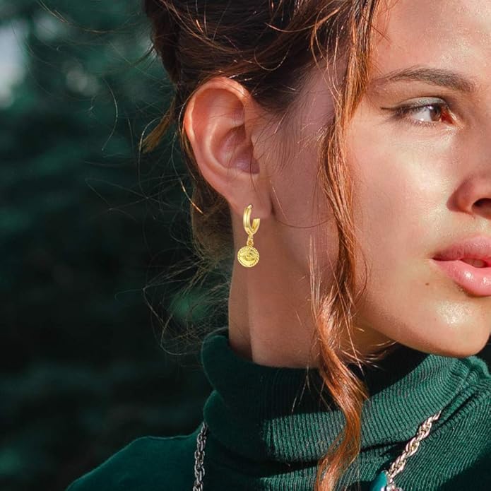 XYJZXY Gold Huggie Small Hoop Earrings with Charm Personalized Snake/Evil Eye/Star/Cross/Lock/Key 18k Gold Plated Crystal Drop Dangle Earrings for Women