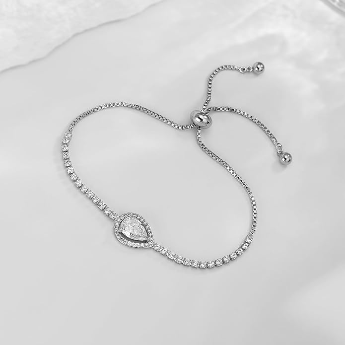 UDYLGOON Imitation Cubic Zironia Diamond Teardrop Earrings Necklace Bracelet Jewelry Set For Bride Bridesmaids Bridal Wedding Party Prom Jewelry Gift