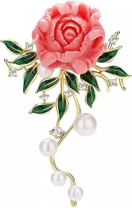 3Pcs Peony Flower Brooch Pin for Women Elegant Enamel Floral Brooch Set Dainty Cubic Zircon Pearl Lapel Pins Flower Pins for Clothes Hat Dress Accessories Prom Jewelry