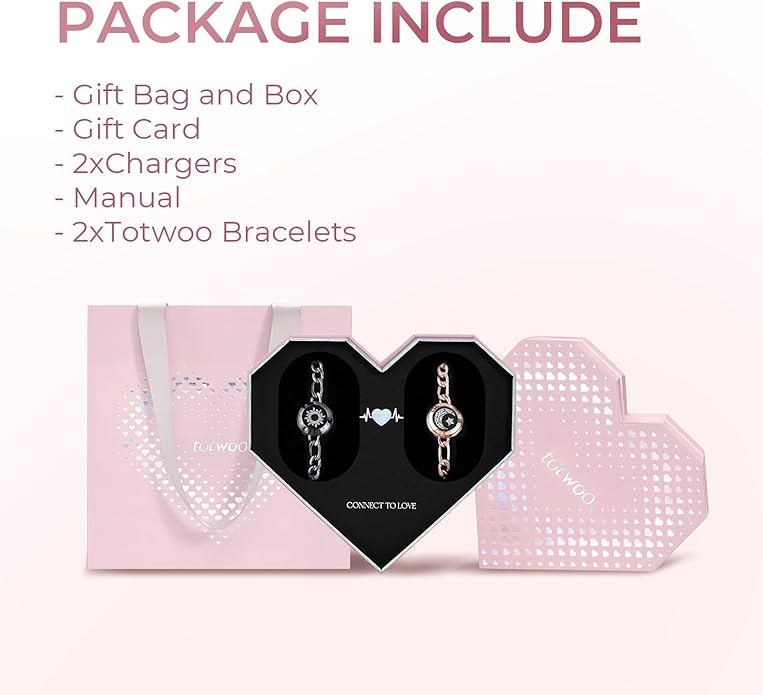 TOTWOO Long Distance Touch Bracelets for Couples, Smart Light & Vibration Love Jewelry, Long Distance Valentines Day Gifts for Him Her Women Men, One-to-One Bluetooth Pairing via App
