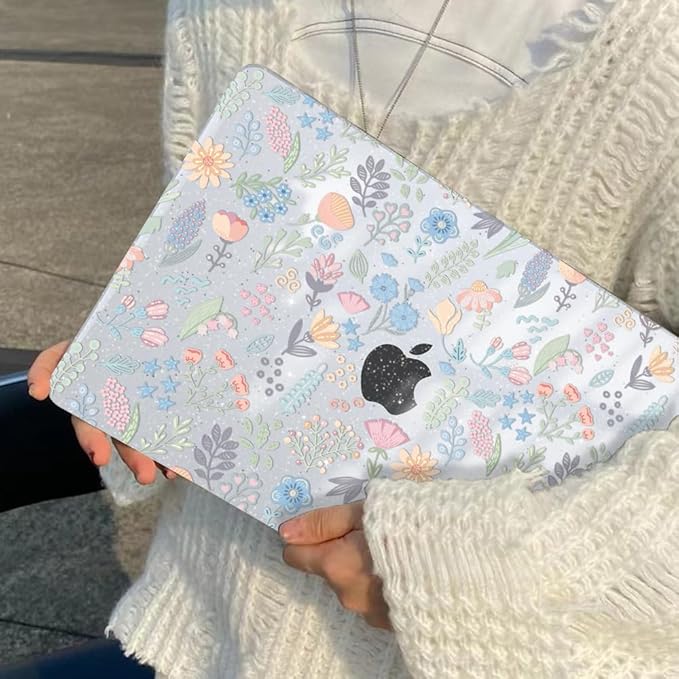 for MacBook Pro 13 inch Case 2022 2021 2020-2016 Release M2 M1 Chip A2338 A2251 A2289 A2159 A1989 A1706, Shiny Pattern Plastic Hard Shell Case Keyboard Cover Screen Film, Starry Sky Flowers