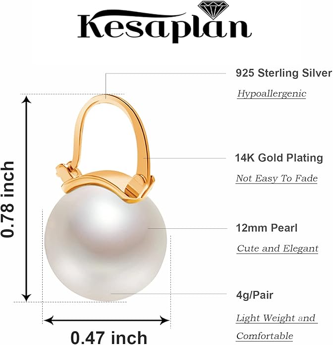 Pearl Earrings for Women 14K Gold Plated Hypoallergenic Pearl Earrings 5A Cubic Zirconia Dangle Earrings Elegant Jewelry