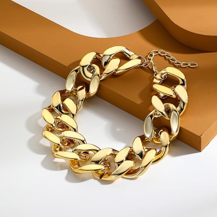 YOOESTORES82 Acrylic Gold Chunky Chain Necklace Earrings Set for Women,Punk Short Thick Wide Cuban Link Choker Necklaces Trendy Drop Dangle Earring Jewelry Set