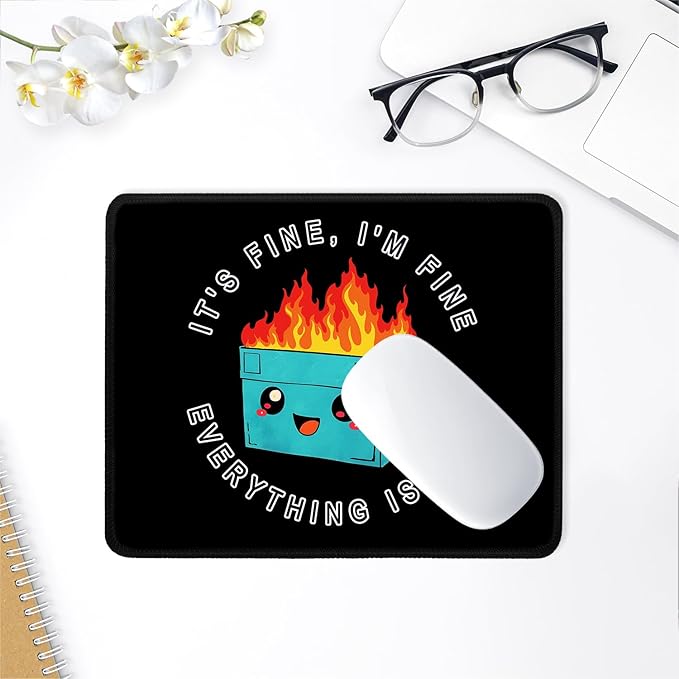 ITNRSIIET Mouse Pad with Stitched Edge Premium Textured Smooth Precise Operation Waterproof Washable Non-Slip Rubber Base Desktop Protection Mat, 10.2×8.3×0.12 inches, Cute Dumpster