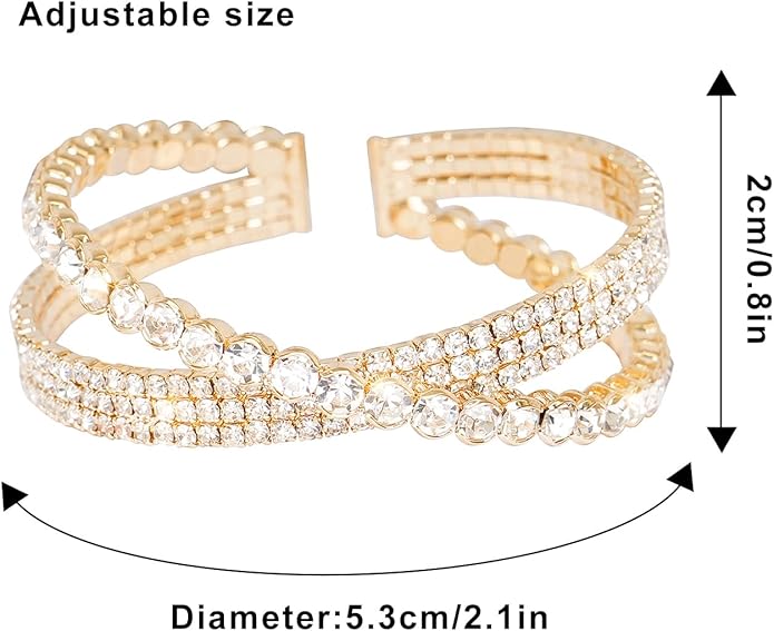 Rhinestone Bracelet for Women MultiLayer Crystal Cuff Bracelet Strand Layered Bracelet