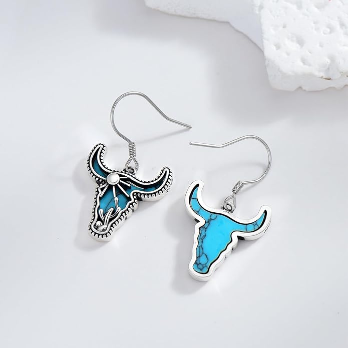 Western Earrings for Women 925 Sterling Silver Turquoise Western Country Dangle Drop Earrings Country Jewelry Gifts for Cowgirl Cowboy