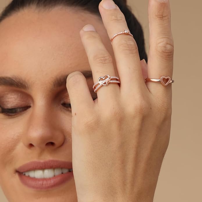 Infinity Heart Promise Ring Natural Diamond, Cubic Zirconia, Moissanite or Lab Grown Diamond Split Shank Engagement Ring for Women 10K Solid Gold Or 14K Gold Over Sterling Silver Jewelry Gift for Her