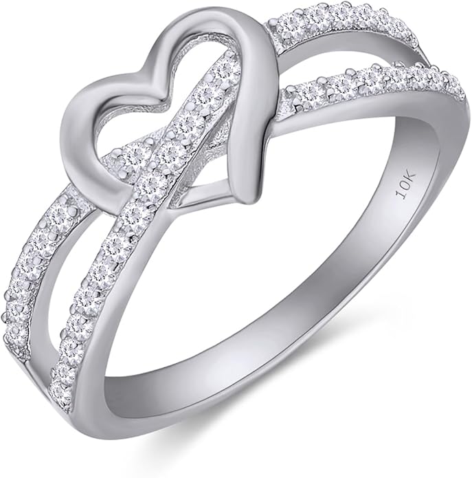 Infinity Heart Promise Ring Natural Diamond, Cubic Zirconia, Moissanite or Lab Grown Diamond Split Shank Engagement Ring for Women 10K Solid Gold Or 14K Gold Over Sterling Silver Jewelry Gift for Her