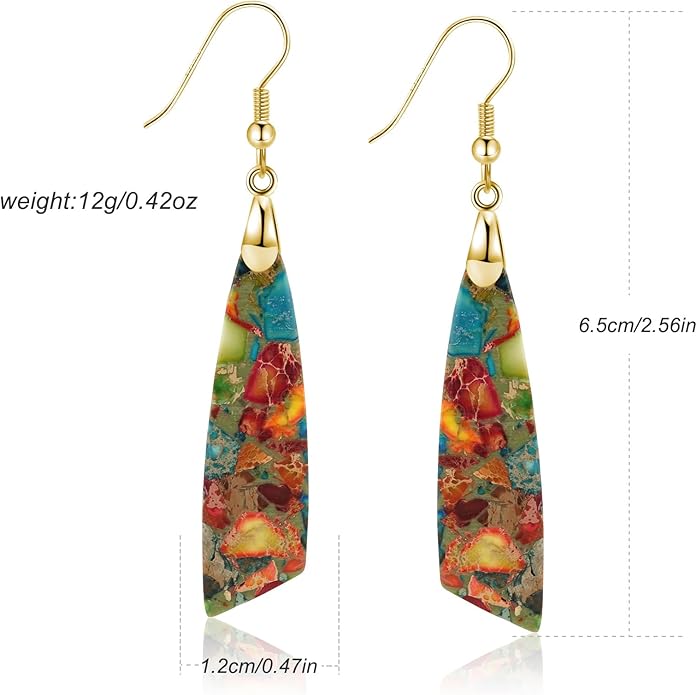 Jasper Stone Earrings for Women Trendy Dangle Earrings Fishhook Drop Earrings