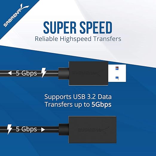 SABRENT 22AWG USB 3.0 Extension Cable - A-Male to A-Female [Black] 10 Feet (CB-3010)