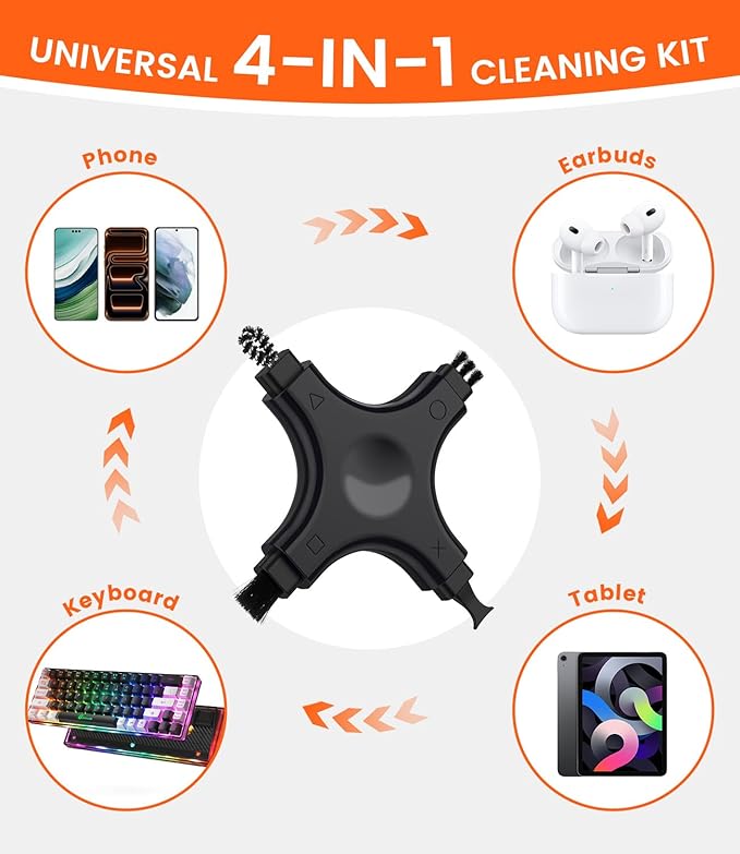 Port Cleaning Kit for iPhone, CODOGOY Charging Port Cleaner Tool with Soft Brushes for Lightning & USB-C, All Devices Cleaning Tool - Black
