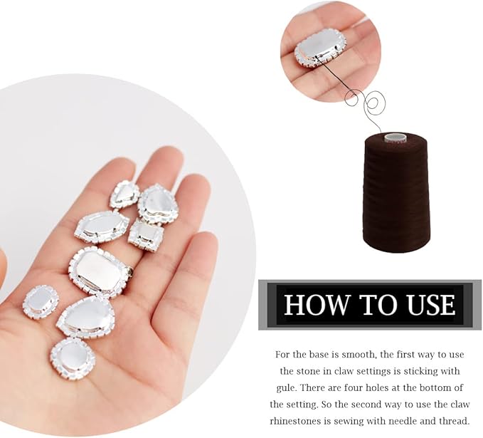 TANOSII Sew on Rhinestones 100 PCS Mixed Shapes Glass Rhinestones Sew on Crystal Gems Mental Flatback with Silver Claw for Jewelry Crafts Clothes Shoes Costume Garment Champagne Type 1