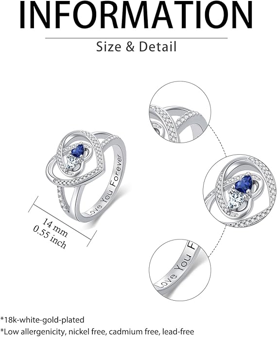 Valentine's Day Gifts for Women Birthstone Rings for Women Heart Statemet Engagement Eternity Wedding Promise Rings Jewelry Anniversary Christmas Valentine Mothers Day Birthday Gifts for Wife Her Girlfriend