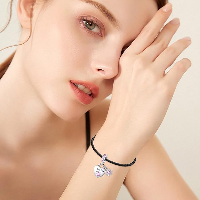 Birthstone Charms for Charms Bracelet: 925 Sterling Silver Heart Dangle Charms for Bracelets and Necklaces, Birthday Mother's Day Christmas Gifts For Women.
