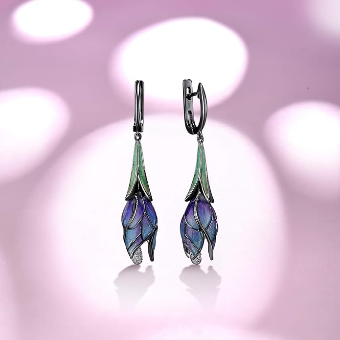 Santuzza Sterling Silver Enamel Tulip Earrings for Women