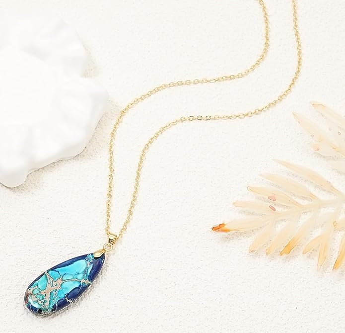 Stone Necklaces for Women Teardrop Gemstone Pendant Necklace Natural Stone Chain Necklaces