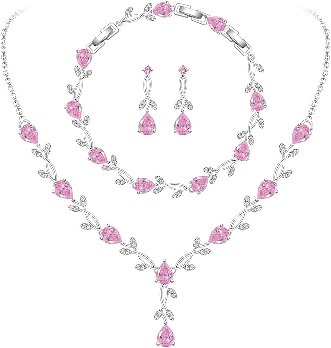 GZWHD Wedding Jewelry Sets for Bride Bridesmaid Women Cubic Zirconia Necklace Earrings Bracelet Set Gift for Mother Friend Wife Daughter Sister Party Prom Jewelry