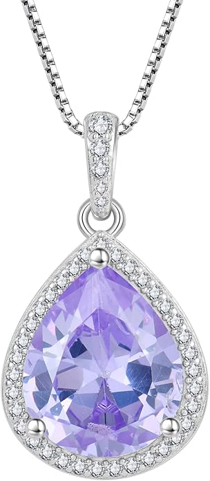 FJ Teardrop Pendant Necklace 925 Sterling Silver Birthstone Jewelry Gifts for Women