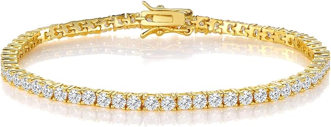 Gemsme 18K Gold Plated 3.0 Cubic Zirconia Classic Tennis Bracelet for Women and Men 7.5 Inch