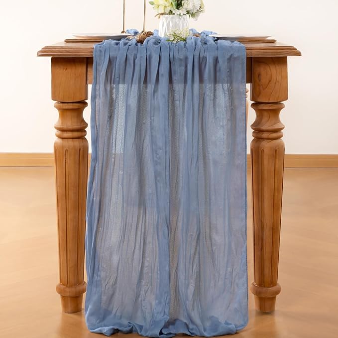 Dusty Blue Table Runner Cheesecloth Table Runner 14FT Farmhouse Table Runners 160 Inches Fall Table Decor Dining Room Centerpiece Wedding Boho Baby Shower Birthday