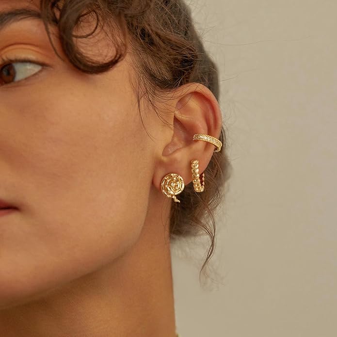 MYEARS Women Earrings Gold Huggie Hoop Ear Stud Cuff 14K Small Simple Hypoallergenic Everyday Jewelry