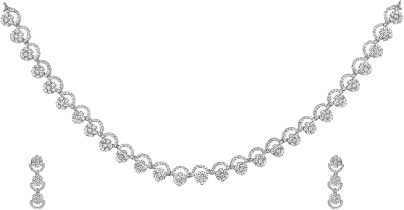 TARINIKA Green and White Cubic Zirconia(CZ) Indian Necklace Set with Earrings, Gold Plated Brass Fashion Indian Jewelry Gift for Women Bollywood Costume Jewellery