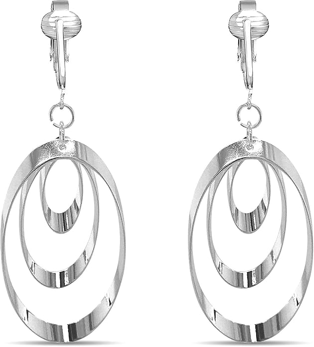 Silver Clip On Earrings For Women, They Look Pierced, Don't Pinch & Won't Fall Off, Hypoallergenic & Lightweight