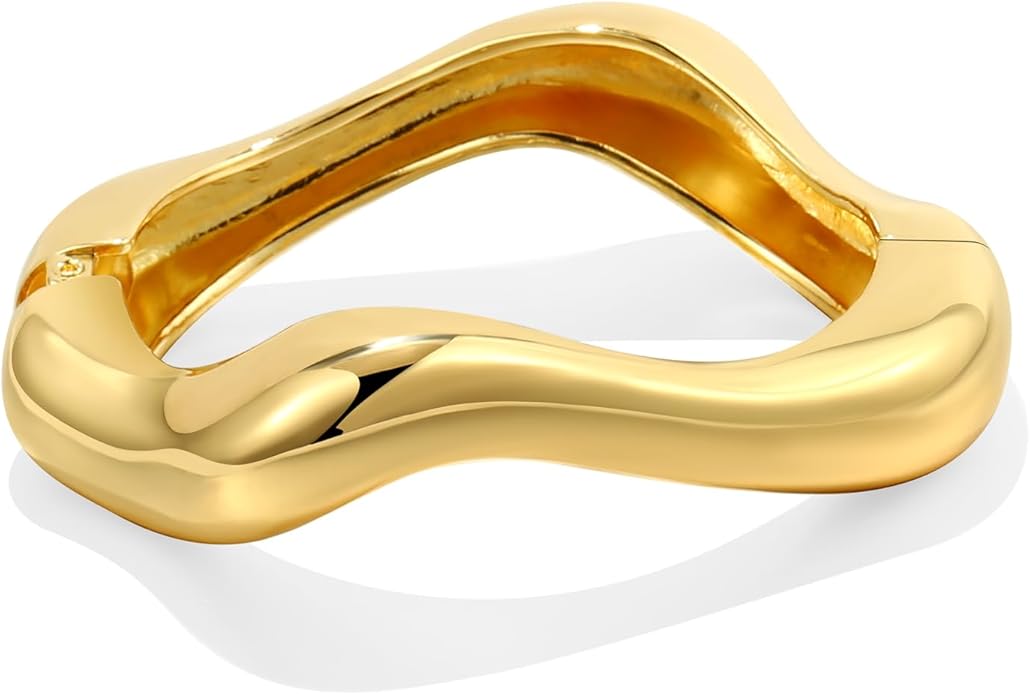 2Pcs Bangle Bracelets for Women Gold Arm Cuff 14k Gold Plated Chunky Gold Bangle Set Hinged Cuff Bracelets Trendy Arm Cuff Jewelry for Women