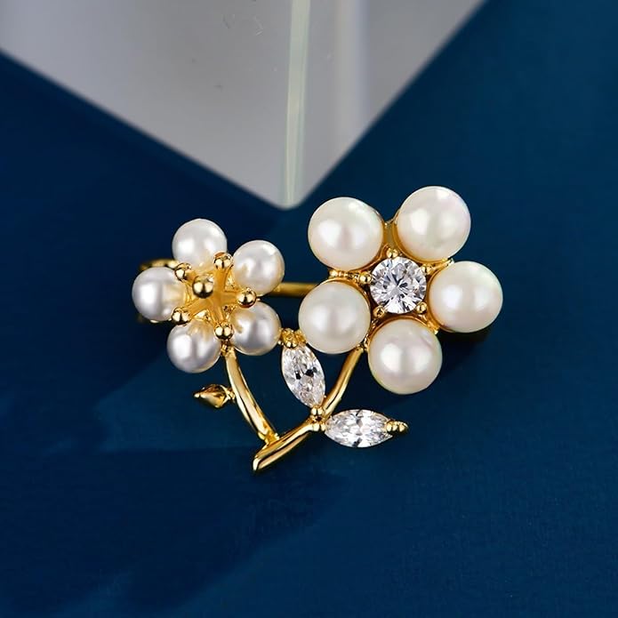Flower Brooch Pin Rhinestones Pearl Flower Brooches Floral Pin Jewelry for Women Girls