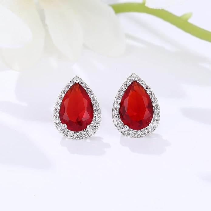 YOMELA Cubic Zirconia Earrings Studs, Halo CZ Birthstone Simulated Diamond Stud Earrings for Women