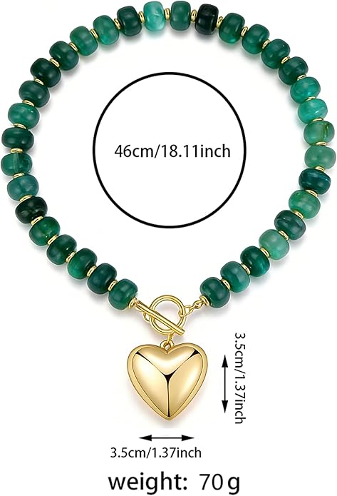 GZQ Chunky Gold Heart Necklace for Women, Acrylic Beaded Chain with Puff Heart Adjustable Clasp, Perfect for Daily Wear Party Date Streetwear Outfits Fashion Jewelry Gift