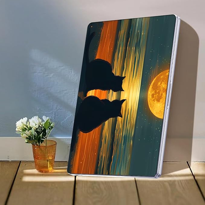 Compatible with MacBook Air 13 inch Case M1 A2337 A2179 A1932 2021 2020 2019 2018 Release with Retina Display & Touch ID, Printed Pattern Plastic Hard Shell Case Cover, Cat Watching Moon