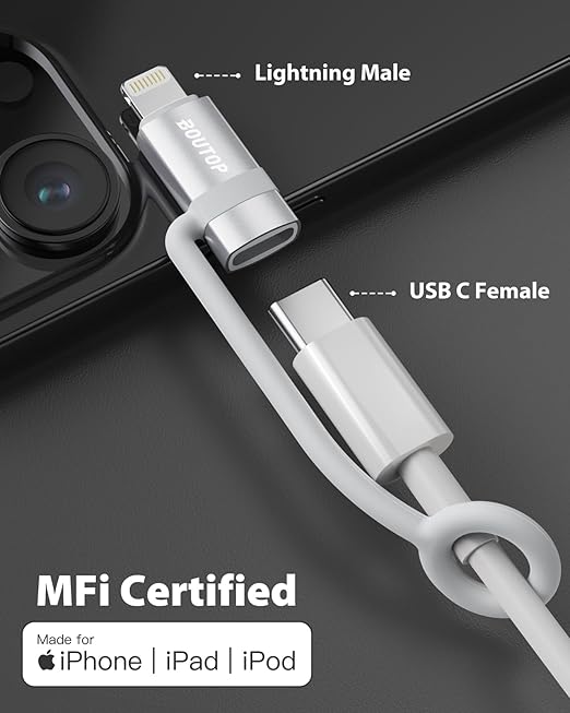[MFi Certified] USB C to Lightning Adapter, Type C to Lightning Adapter Support 36W PD Fast Charging Compatible with iPhone iPad Silver -3 Pack