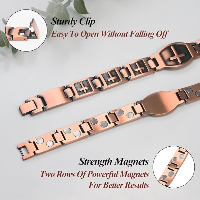 Vicmag Men Copper Bracelet Double Row 100% Solid Pure Copper Jewelry Gift with Adjustment Tool
