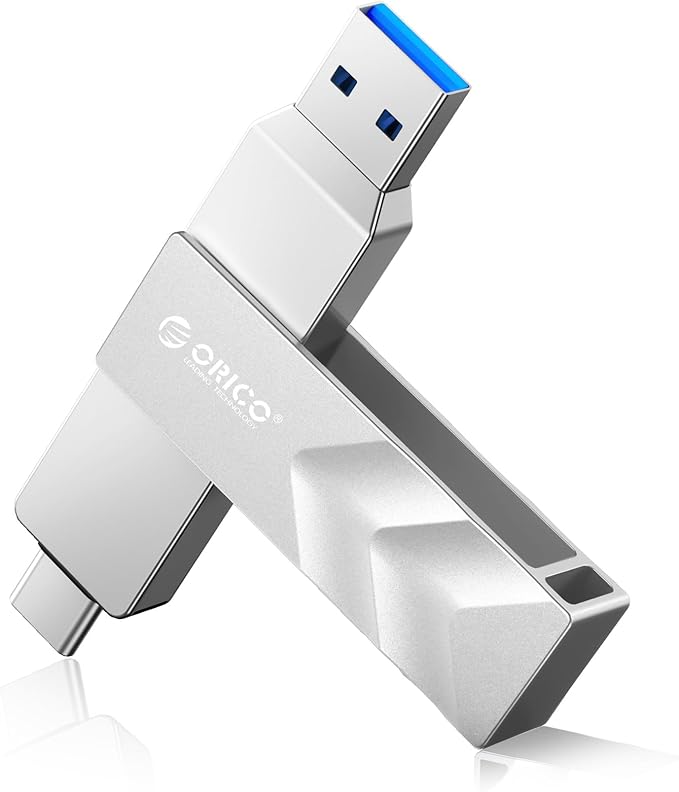 ORICO 2TB Portable Solid State Drive, 1050MB/s Dual-Port Rotating Metal External SSD with 90° Click-Stop, Reliable Storage for iPhone 16, 15 Series, Type-C Smartphone, Mac, Audio, Vehicle - A101