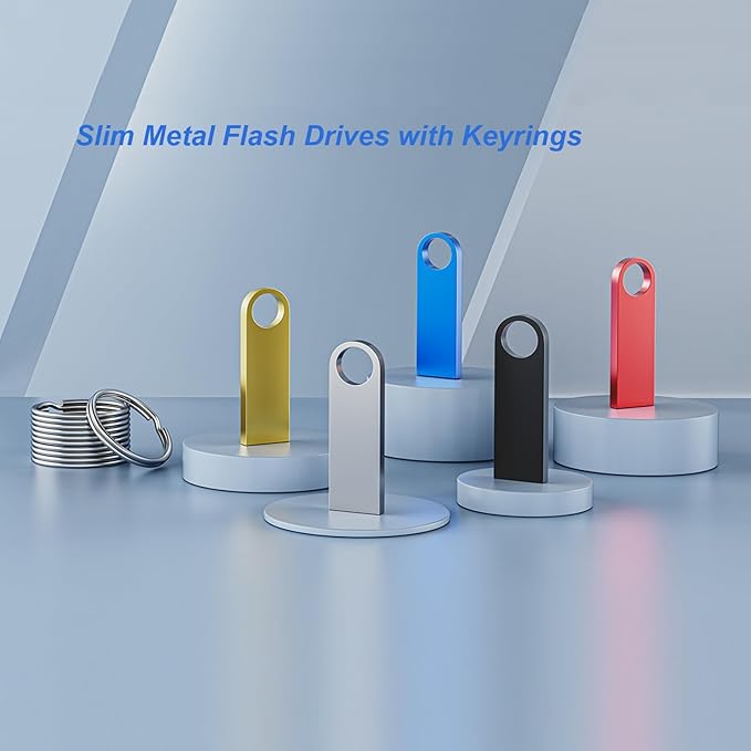 5 Pack 32GB USB Flash Drive with Keychains, Wooolken Sleek Metal USB 2.0 Thumb Drives Memory Stick for PC Laptop Computer