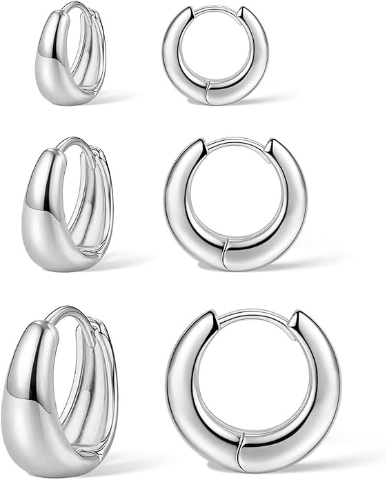 3Pairs Gold Hoop Earrings Set for Women Trendy Chunky Huggie Dainty Earring Jewelry for Women Teens