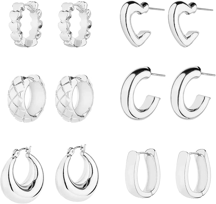Wgoud Chunky Hoop Earrings Set 14K Gold Plated Hoop Earrings for Women Hypoallergenic, Thick Twisted Huggie Hoops Earring Set