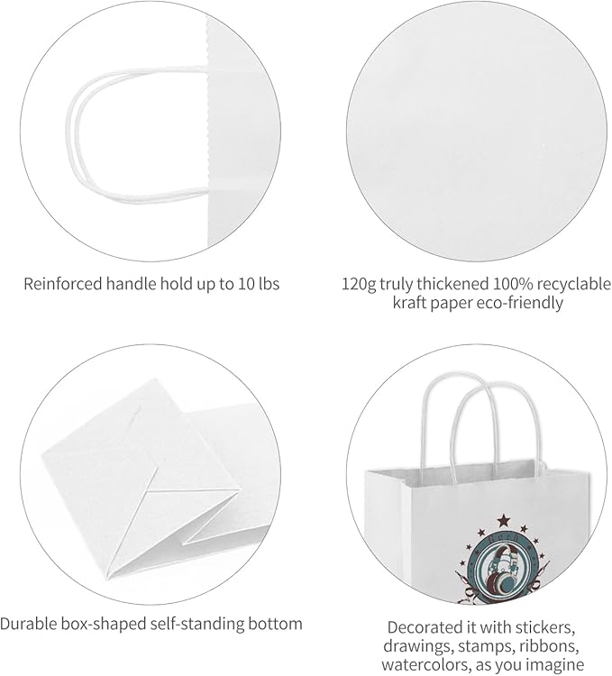 COGLARING 50Pcs White Gift Bags with Handles - 11x5.9x11 Inch Kraft Paper Bag Bulk for Weddings, Parties, Retail & Gift Wrapping - White Paper Bags