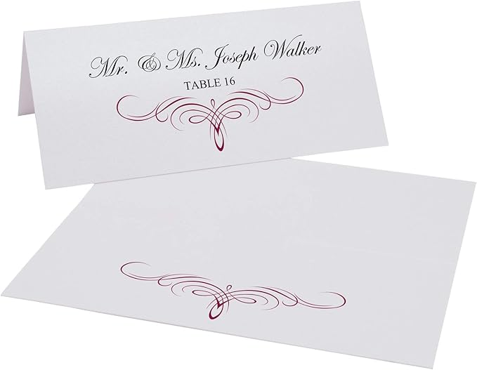 Decadent Flourish Place Cards, Burgundy (Choose Color), Set of 150, Pre-cut and Scored - Wedding, Party, Dinner, and Special Events - Made in the USA