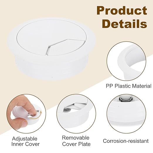 uxcell 5 Pcs 50mm (1.97 Inch) Desk Grommet, Plastic Cable Hole Cover, Wire Cord Cable Organizer for Home Office Computer Desk Cabinet, White