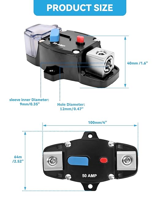 80 Amp Circuit Breaker 12-48 Volt DC 80A Self Recovery Resettable High Amp Circuit Breaker with Manual Reset Button for Automotive RV Marine Boat Car Audio and Amps Protection