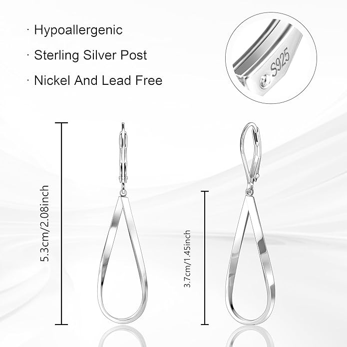 ALEXCRAFT 925 Sterling Silver Teardrop Leverback Earrings for Women Trendy Waterdrop Drop Twisted Dangle Earrings Jewelry 14K Gold Plated Hypoallergenic Boho Leverback Dangle Earring