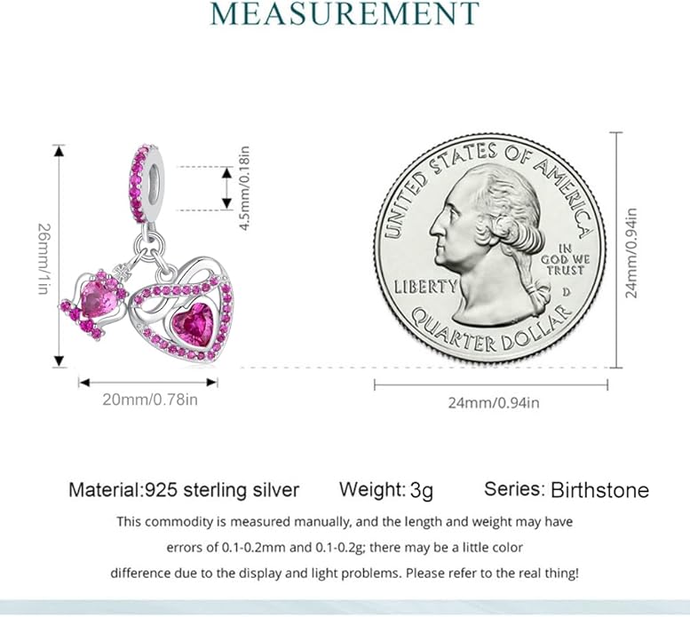Birthstone Charms for Pandora Charms Bracelets - 925 Sterling Silver Infinity Heart Dangle Charm fit Bracelet and Necklace Birthday Jewelry Gifts For Women
