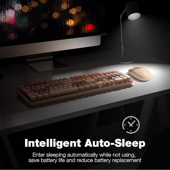 KNOWSQT Wireless Keyboard and Mouse Combo - MilkTea Colorful 2.4G Typewriter Full-Size Cute Keyboards - USB Receiver Plug and Play, for Computer, PC, Laptop, Desktop, Windows