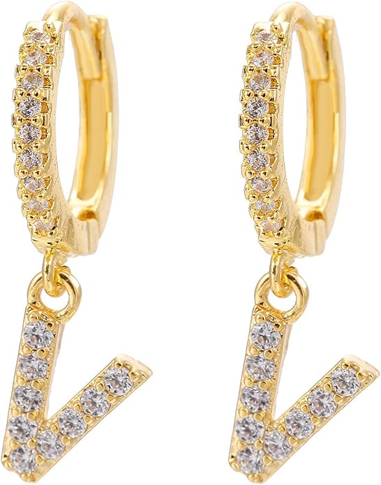 14K Gold Dangle Drop Initial Earrings for Women Dainty CZ Huggie Hoop Name Letter Earrings S925 Sterling Silver Post with Cubic Zirconia Hypoallergenic Gifts Jewelry